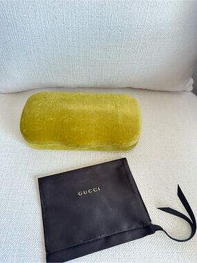 Gucci Velvet Eyewear Case in Olive Yellow with Black Dust Pouch
